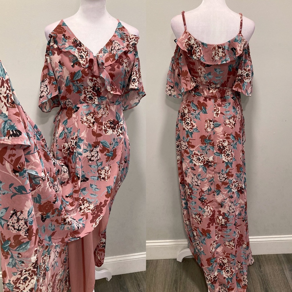 Burgundy pink dress with flowers formal elegant